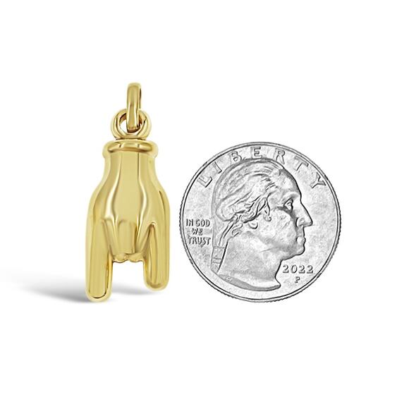 14K Real Gold Mano Cornuto Pendant Italian Lucky Hand 3D Charm 1.3 inch - Picture 3 of 3